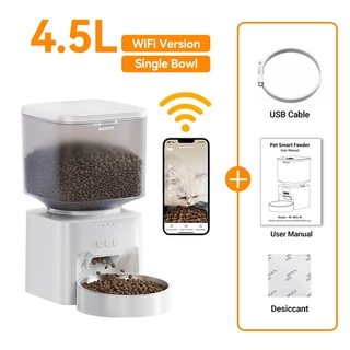 ROJECO 4.5L เครื่องป้อนแมว WiFi อัตโนมัติเครื่องจ่ายอาหารสุนัขการควบคุมอัจฉริยะเครื่องป้อนอัตโนมัติสําหรับแมวสุนัข