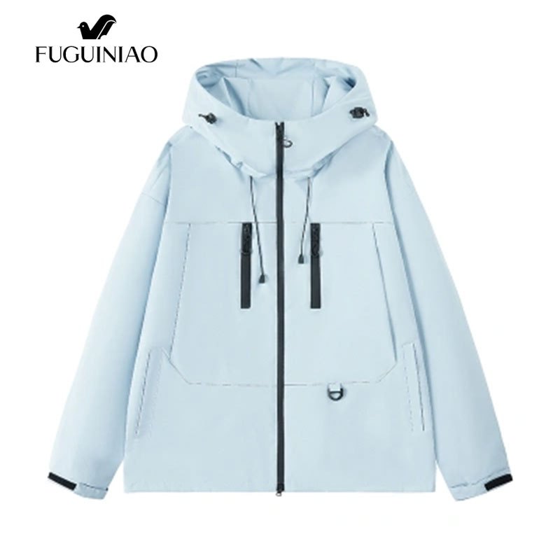 ฟูเกียว ผู้ชายฤดูใบไม้ผลิและฤดูใบไม้ร่วงกลางแจ้งคลุมด้วยผ้ากันน้ําแฟชั่นเสื้อกันลมบางเสื้อ