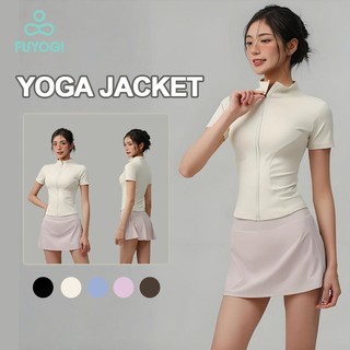 FUYOGI Sports Skirt Tennis Yoga High Waist Lined Fitness Jacket Short Sleeve Zipper Gym Outfit