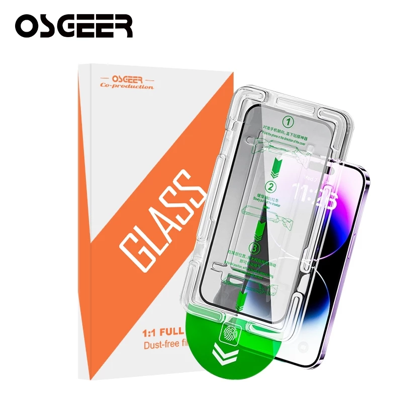 OSGEER Clear Full-Screen Glassฟิล์มสําหรับiPhone 17 16 15 15Pro 15ProMax 14Pro 14 13ProMax 13Pro 13 12ProMax 12Pro 12 11 11Pro