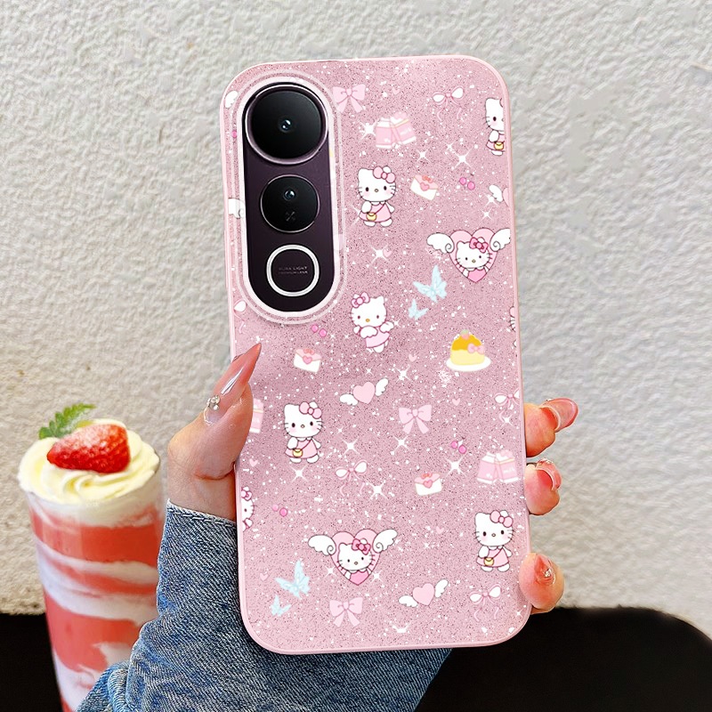 YBD สีชมพูเคสโทรศัพท์สําหรับVivo V60 Lite V50 Lite V50E 5G V40 Lite Y200 5G Y300 Y21D Y31 เต็มหน้าจอAngel Love KITTแมว