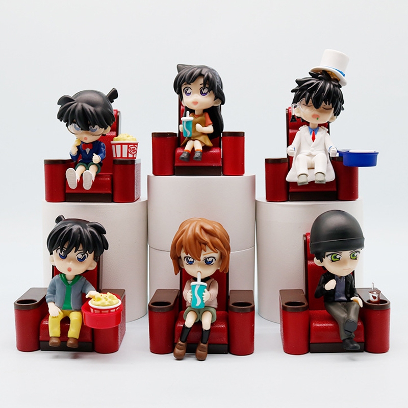 6 ชิ้น/เซ็ต 8 ซม.นักสืบ Conan รูปโรงภาพยนตร์ Edition Edogawa Konan Mouri Ran Gin PVC ตัวเลขการกระทําเดสก์ท็อปตกแต่งตุ๊กตาของเล่น