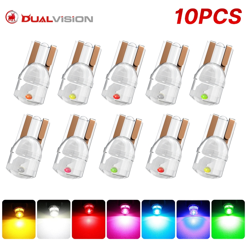 10pcs รถ LED หลอดไฟ T10 W5W 168 COB LED รถจักรยานยนต์ Rainbow สี Wedge หลอดไฟที่จอดรถยานยนต์ป้ายทะเบ