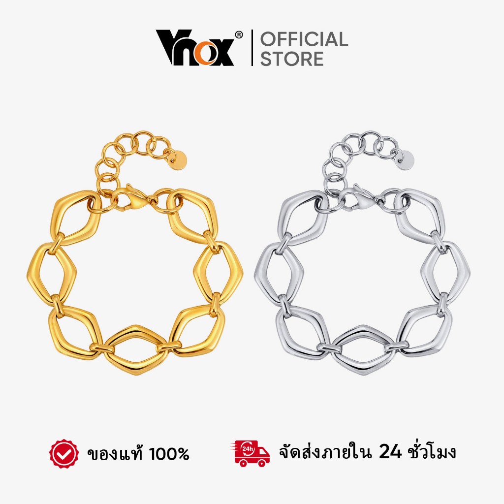 Vnox Hollow Geometric Diamond Link Chain สร้อยข้อมือผู้หญิง,สแตนเลส Hypoallergenic Chain สร้อยข้อมือ,เครื่องประดับแฟชั่น