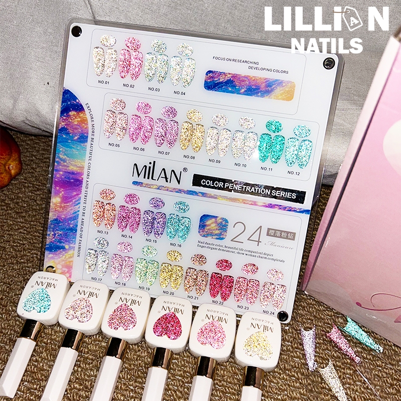 【พร้อมส่งในไทย】MILAN  24สี สีเจลแฟลช (milan) สีเจลทาเล็บ ยาทาเล็บเจล ฟรีชาร์ทสี สีเจล สีเจล ยกเซต