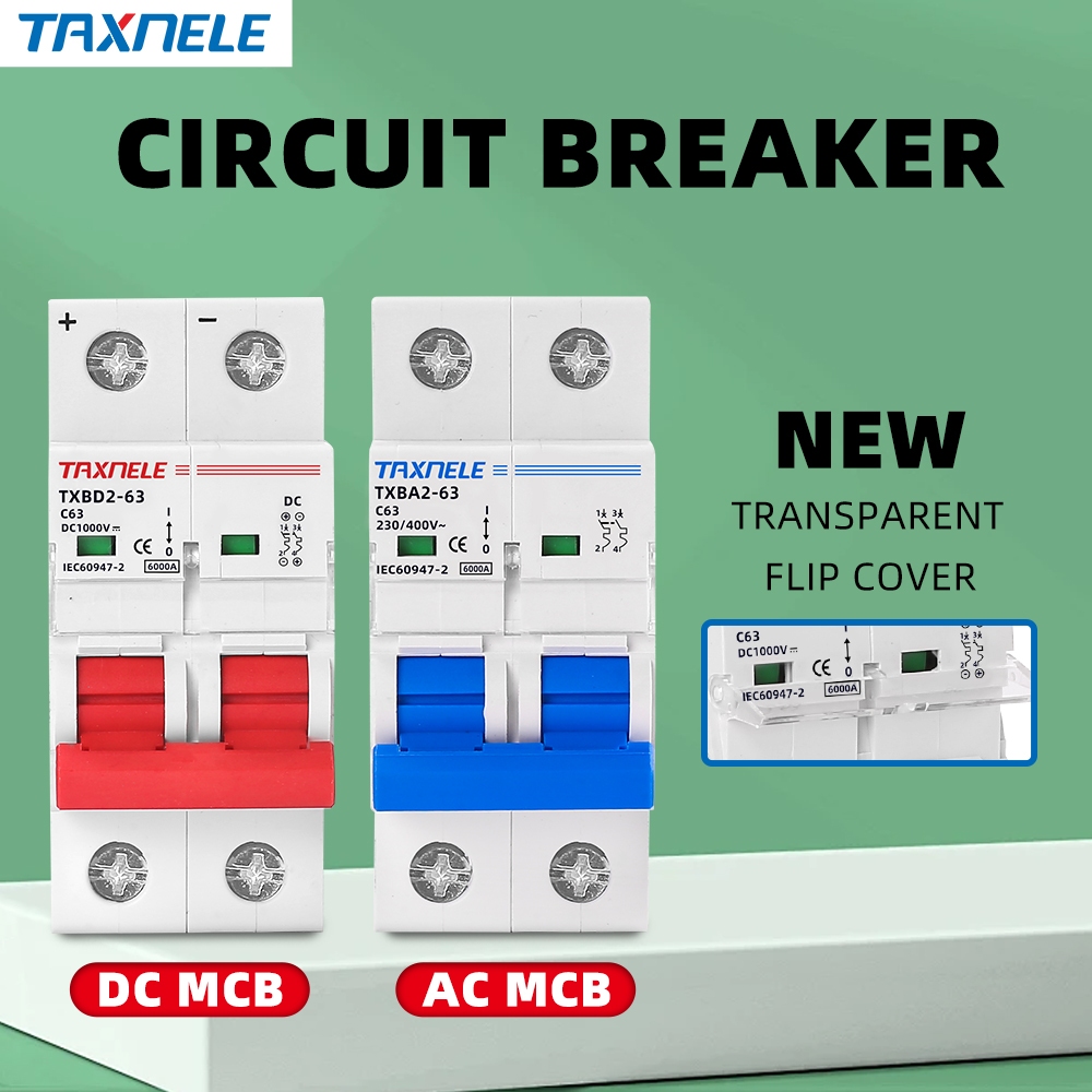 2P AC DC 1000V MCB พลังงานแสงอาทิตย์ Mini Circuit Breaker โอเวอร์โหลดป้องกันสวิทช์ 20A 40A 63A โซลาร์เซลล์ PV