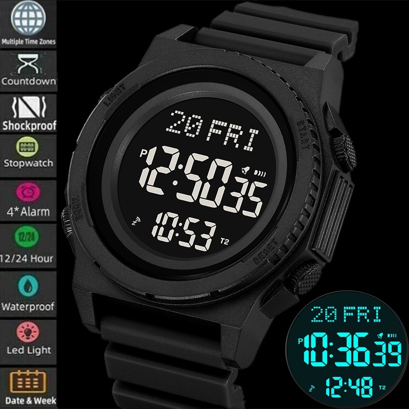 Skmei Multi Time Zone Mens นาฬิกาดิจิตอลแฟชั่น 4 ชุดนาฬิกาปลุกชาย LED กันน้ําอิเล็กทรอนิกส์กีฬา Chronograph
