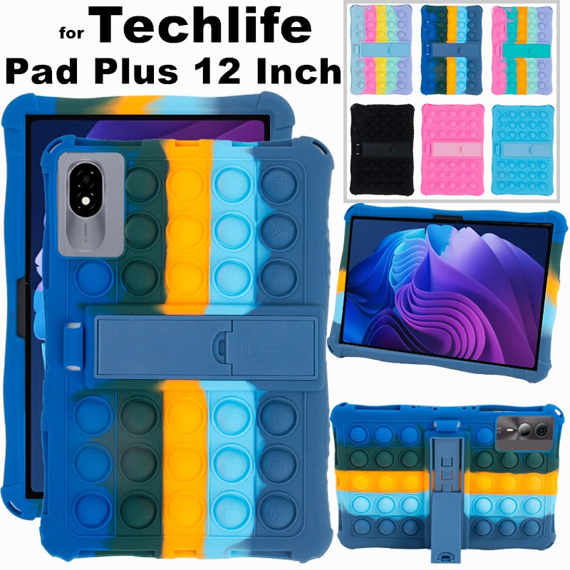 for Techlife Pad Plus 12 Inch 2025 Tablet Case Ajustable Stand Cover Tablet Soft Silicone Push Bubbl