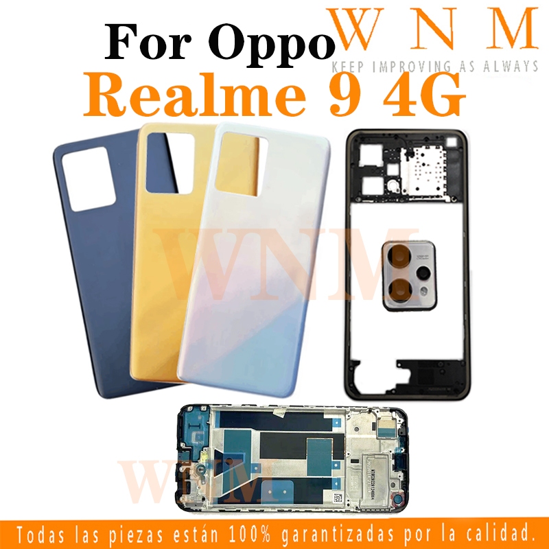 สําหรับ เรียลมี 9 4ก RMX3521 จอแอลซีดี กรอบด้านหน้า Bezel ฝาหลังแบตเตอรี่ + กรอบกลาง + ชิ้นส่วนกรอบกล้องด้านหลังกรณีที่อยู่อาศัยศูนย์แชสซีปก