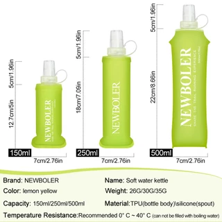 NEWBOLER 150ml 250ml 500ml Soft Flask Multicolor TPU ซิลิโคนขวดน้ําพับได้สําหรับกีฬากลางแจ้งเดินทางขี่จักรยานวิ่ง Jogging ฟิตเนสขวดนุ่มแบบพกพา