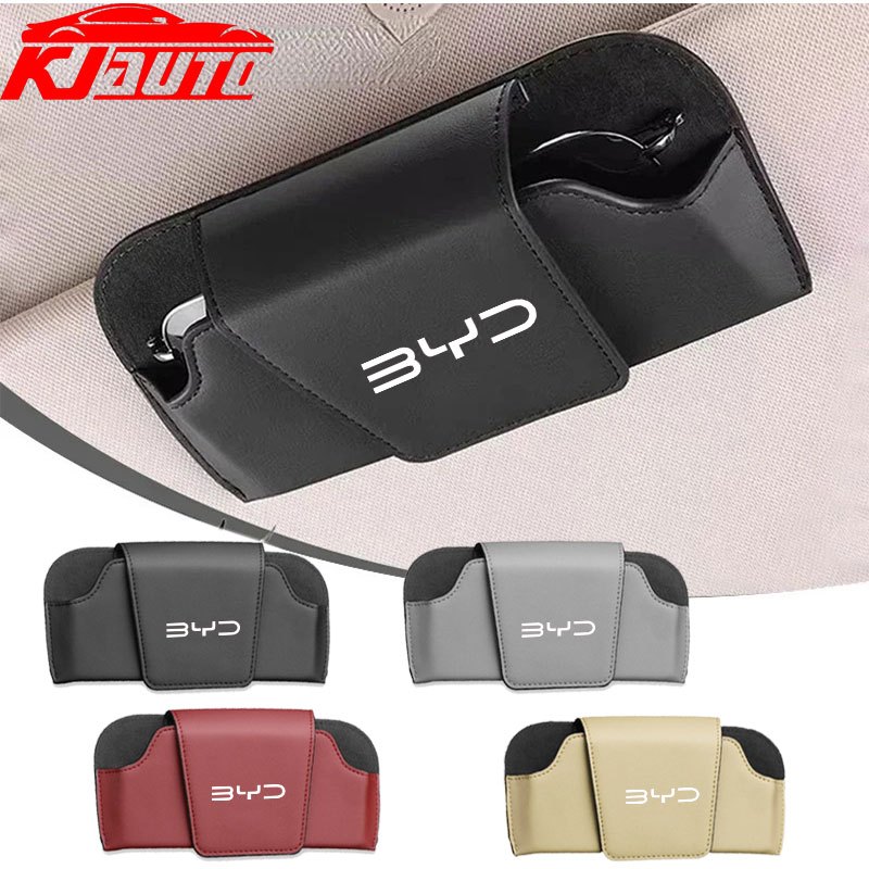 BYD รถ Sun Visor แว่นตา Pu หนังสวมใส่แว่นตากันแดดกล่องเก็บสําหรับ BYD Atto 3 Dolphin E6 Tang Seal M6 E5 เพลง G5 อุปกรณ์ตกแต่งภายใน