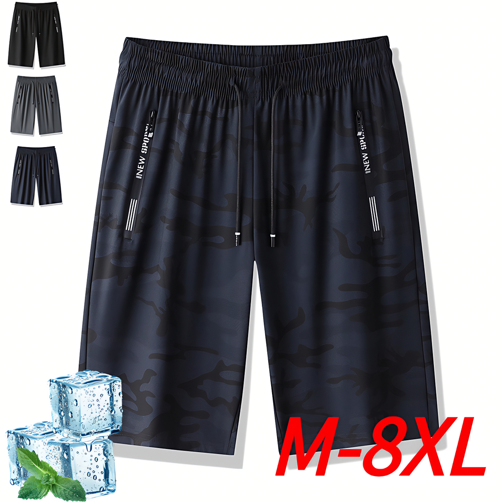 [M-8XL] ผ้าไหมน้ําแข็ง Cool Feeling Breathable Quick-Drying กางเกงขาสั้นขนาดใหญ่ผู้ชายฤดูร้อนเกาหลีรุ่นสบายๆกีฬายืดลวงตาห้า @-