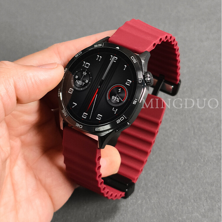 สายรัดข้อมือซิลิโคน 22 มม. เหมาะสําหรับ Huawei Watch gt5/gt4/gt3/gt2/gt5pro 46 มม.กีฬาหัวเข็มขัดแม่เหล็ก watch4/PRO สายคล้อง 20 มม.Universal