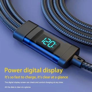 120W สายชาร์จ 3in1 สายชาร์จเร็ว Typec การออกแบบโปร่งใส Fast Charge Superfast Charge Digital Display Cable For
