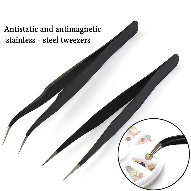 MADDOLL แหนบ สแตนเลสสตีล (ป้องกันไฟฟ้าสถิต) Tweezer ปลายหัวแหลม โค้ง 1 ชิ้น