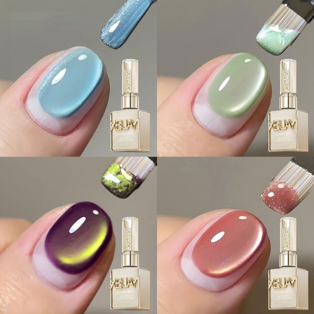 ชุดน้ำยาทาเล็บตาแมว 4 สี สีชมพู เขียว น้ำเงิน และม่วง เงางามติดทนนาน สำหรับร้านทำเล็บและงาน ในบ้าน