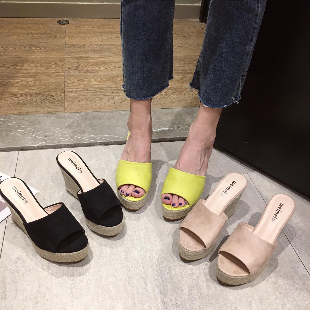 9 ซม.หนา Soled ฟางรองเท้าเพิ่มความสูง 2026 ฤดูร้อนสไตล์ใหม่สาว Wedge รองเท้าแตะ