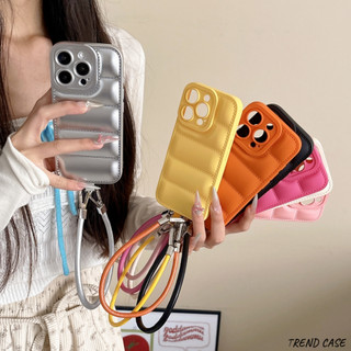 แฟชั่น Liquid Down Jacket SoftซิลิโคนสําหรับiPhone 16 15 14 Plus 13 12 11 Pro Max XS XRพร้อมเชือกเส้นเล็กกันกระแทก