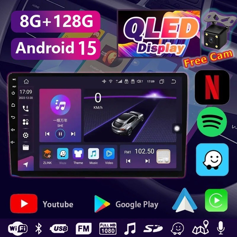 Android 15 จอ android รถยนต์ QLED 8G + 128G 9นิ้ว /10 นิ้ว 2DIN จอติดรถยนต์ ไร้สาย Apple Carplay And