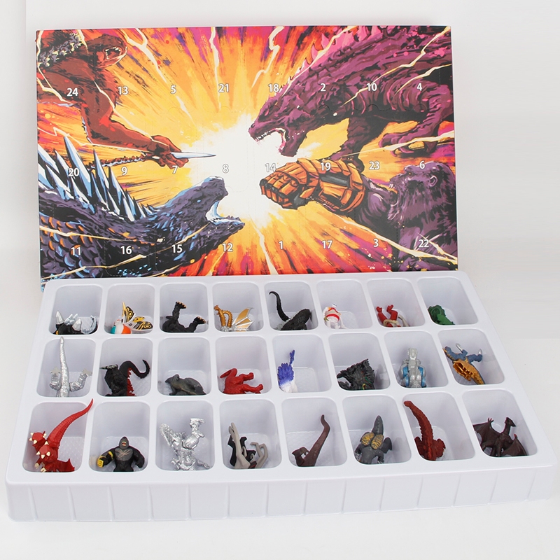 24 ชิ้น/เซ็ต 5-8 ซม. ฟิล์มมอนสเตอร์ Godzilla vs. Kong Boxed Gold King Ghidorah Mothra Skull Crawler Rodan Muto Biollante PVC Action Figures ตุ๊กตาของเล่น