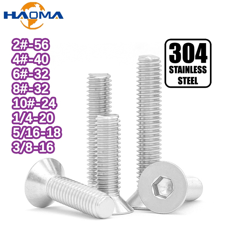 American/Imperial Threads Flat Countersunk Head Hex ซ็อกเก็ตหกเหลี่ยมสกรู Allen Bolt 304 สแตนเลส UNC