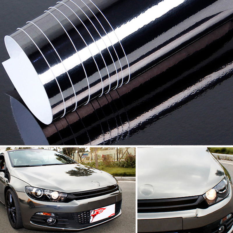 50 ซม.X150 ซม.สีเทาสีดํา Chrome กระจกรถห่อไวนิลครอบคลุมฟิล์มสติกเกอร์ Decal Air Bubble ฟรี 30 ซม.