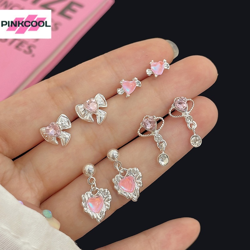 Pinkcool 1 ชุด เกาหลี น่ารัก สีชมพู คริสตัล หัวใจน้อย ต่างหูสตั๊ด หวานแหวว รัก เพทาย ต่างหูสตั๊ด สุนทรีย์ ต่างหูสาว เครื่องประดับ ของขวัญ ขายดี
