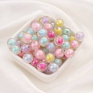8-16มิลลิเมตรสีชุบแซนวิชรอบลูกปัดโปร่งใสที่มีสีสันรอบลูกปัด ทําเอง อุปกรณ์ที่ทําด้วยมือ