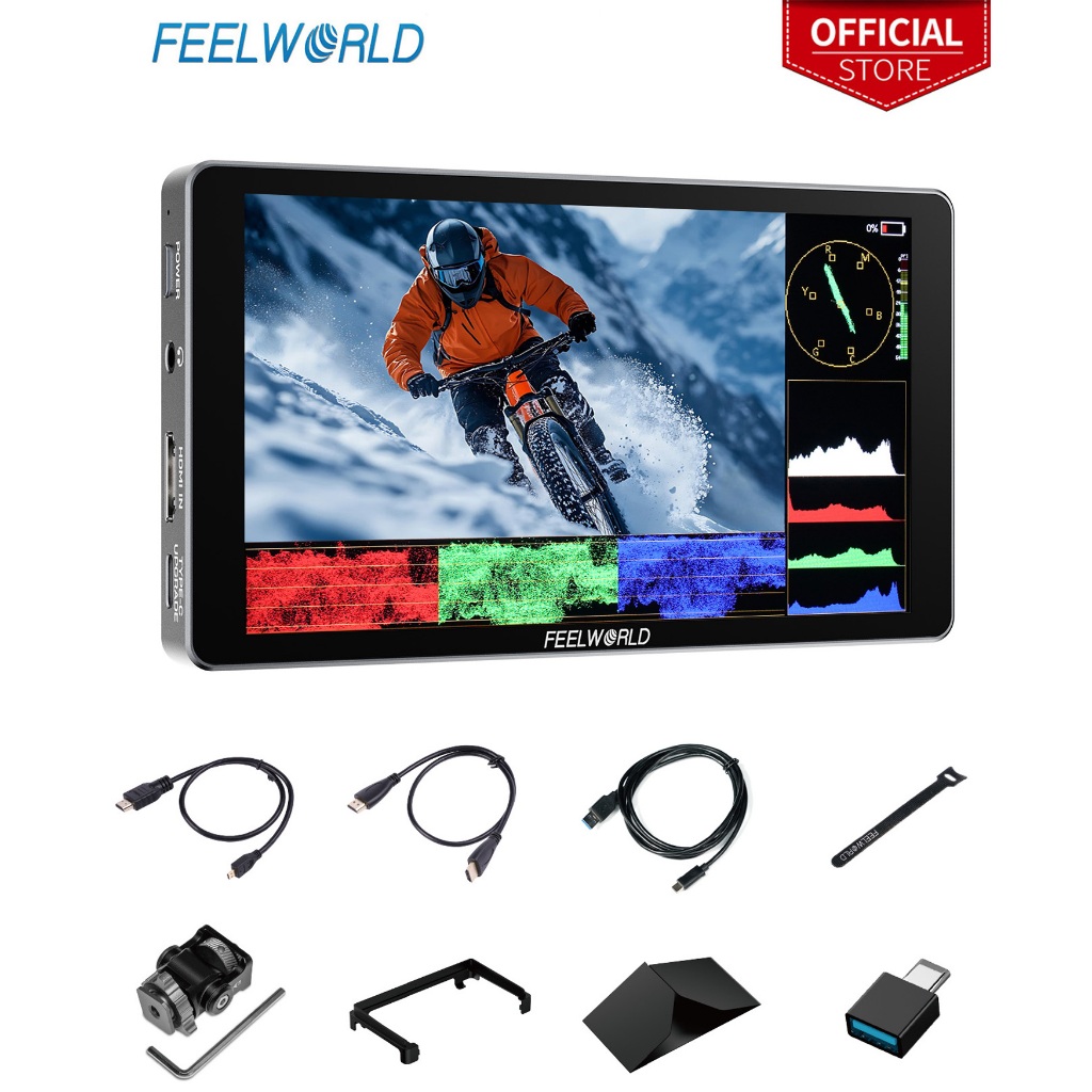 FEELWORLD P6XL 6 นิ้วแบตเตอรี่ในตัวอลูมิเนียม 1200nit กล้อง Field DSLR Monitor หน้าจอสัมผัสความสว่าง