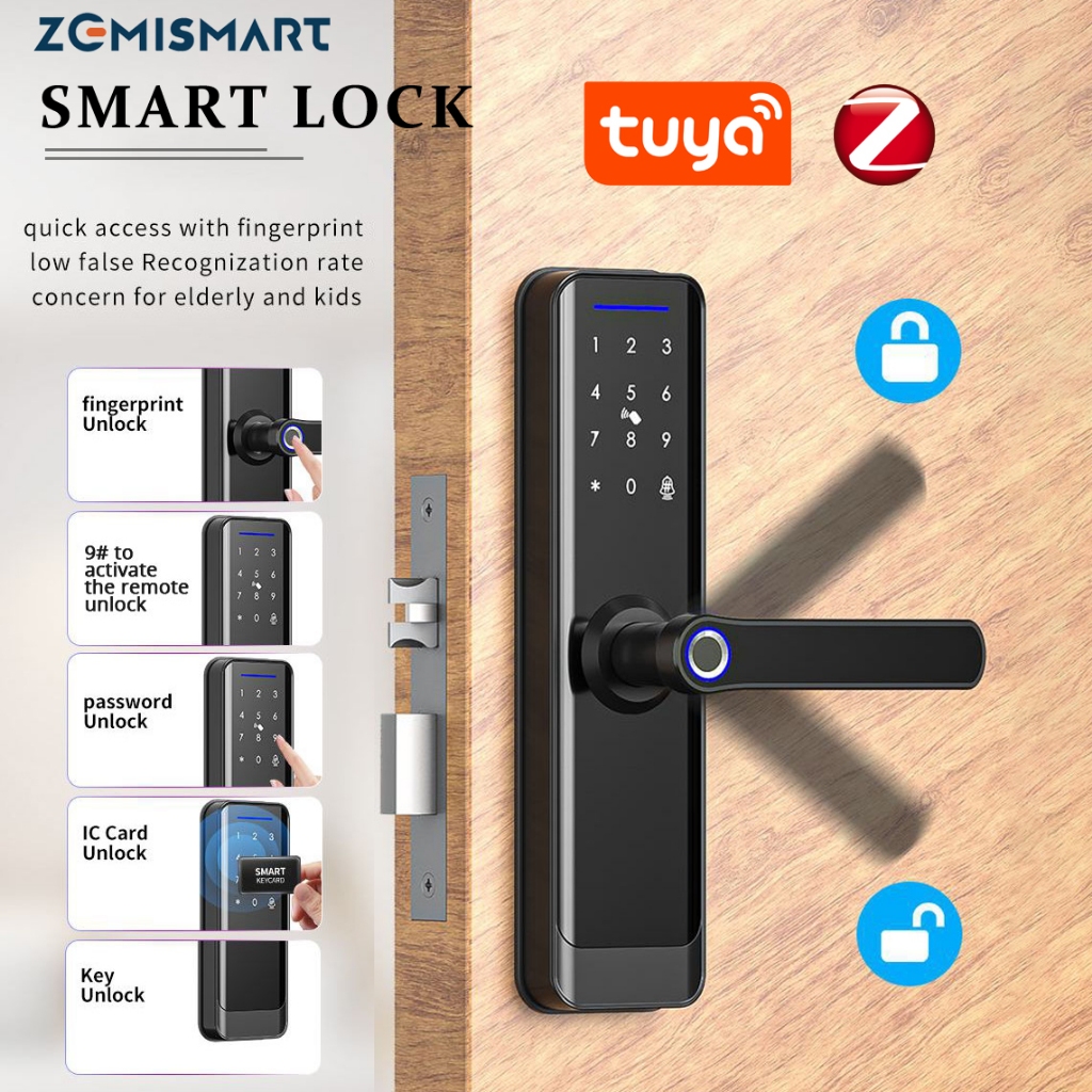 Zemismart Zigbee ประตูล็อค,ล็อค Fringprint อิเล็กทรอนิกส์,Home Security,Auto Lock,Touch Keypad/APP/Bometric/IC ปลดล็อค,APP ควบคุม,ขวา/ซ้ายเปิดประตู
