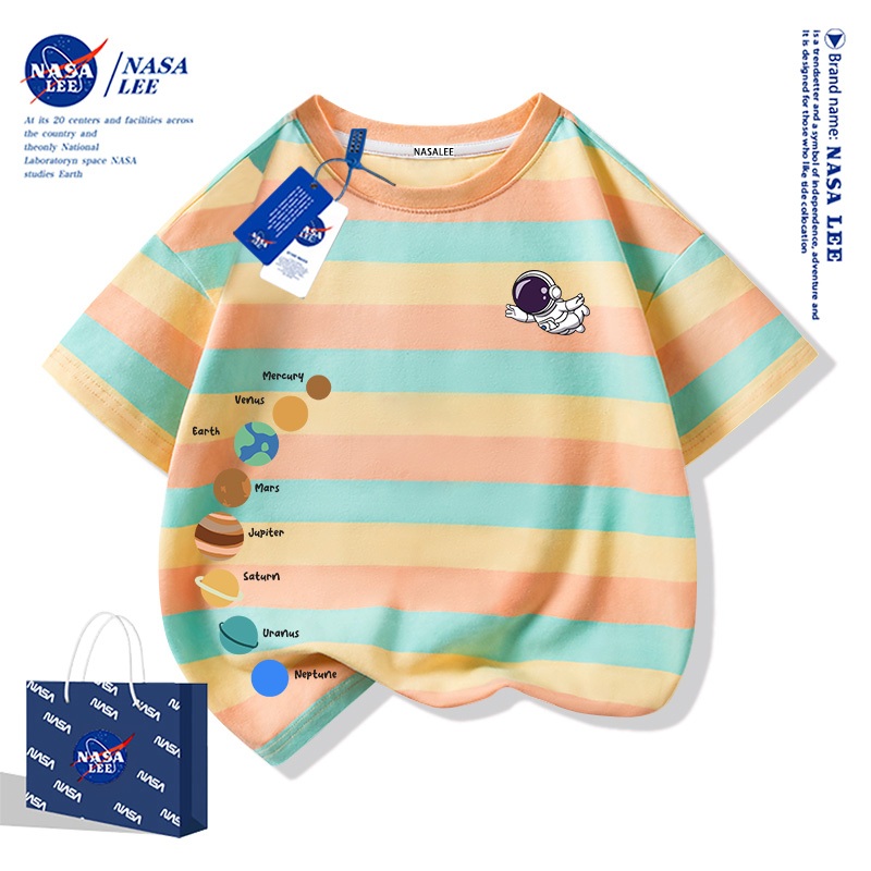 【48 ชั่วโมงจัดส่ง】 เสื้อยืดเด็ก NASA ผ้าฝ้ายนุ่ม ไซส์สบาย ลายระบบสุริยะ ระบายอากาศดี - รูปที่ 3