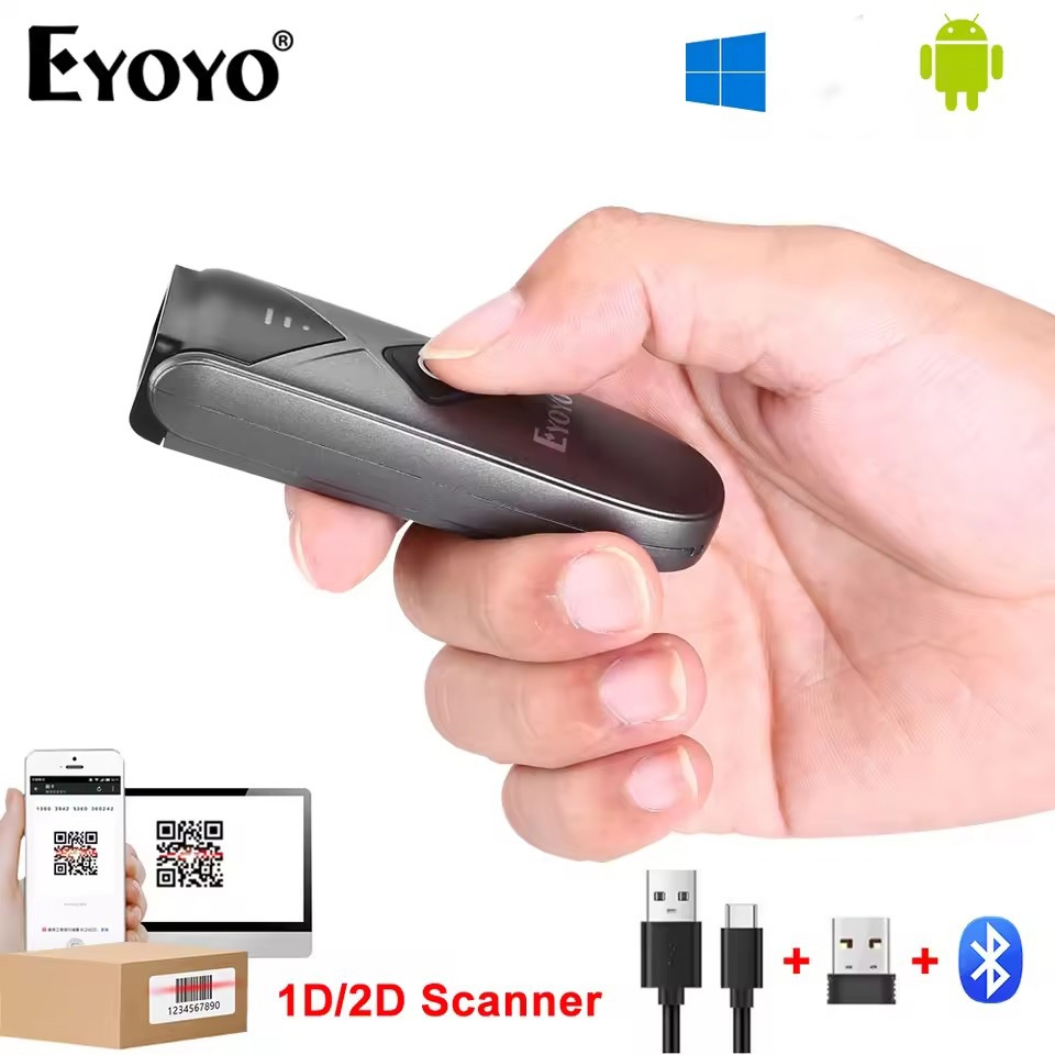 Eyoyo 015P มินิแบบพกพา 1D 2D Bluetooth Barcode Scanner QR Code Screen Reader PDF417 Data Matrix USB 