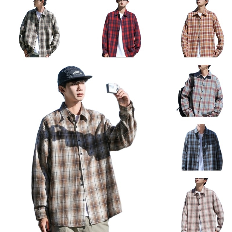 EHeach เสื้อเชิ้ตผู้ชาย ผู้ชายท็อปส์ซูเสื้อลายสก๊อตฤดูร้อนสบายๆหลวมและสะดวกสบาย