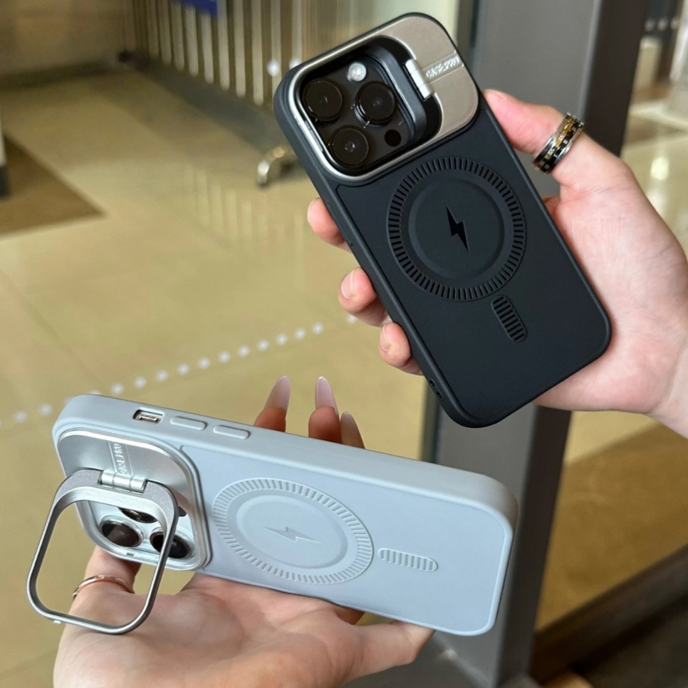 【TPU soft case with bracket/Gray】เคส compatible for iPhone 16 pro max case