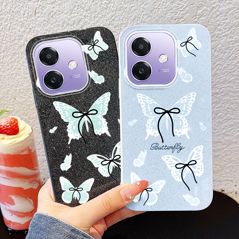 YBD INS ผีเสื้อสําหรับ OPPO A3X 5G 4G A18 A38 A58 4G A3 5G 4G Hollow Bow Niche สาวหัวใจเคสโทรศัพท์เช