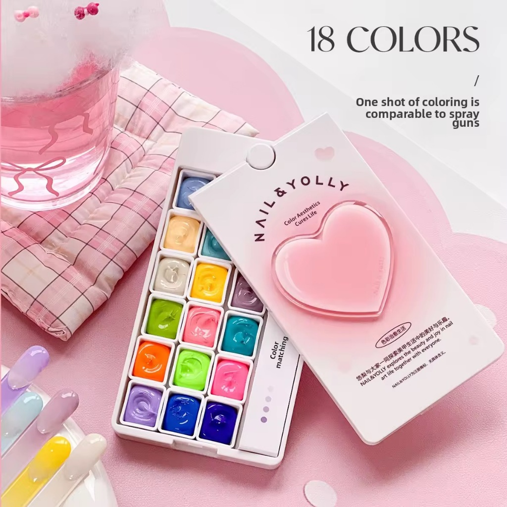 พร้อมส่ง Nail & Yolly 18 สี สีเจลไซรัปเนื้อครีม สำหรับทาเล็บ ไล่สี จานสีชมพู pink เล็บเจล