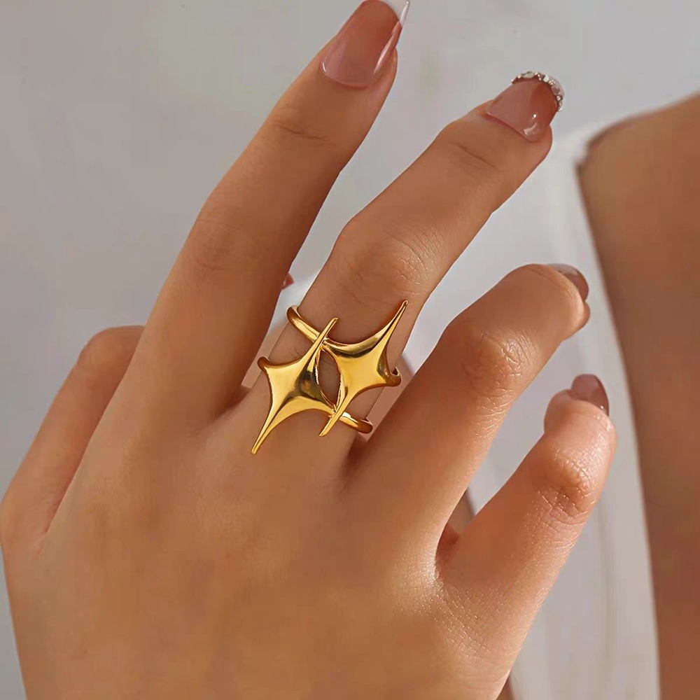 แหวนสแตนเลสปรับระดับได้ SHINY Star กันน้ํากันเหงื่อจะไม่จางหาย, Niche Unique Romantic, Unisex