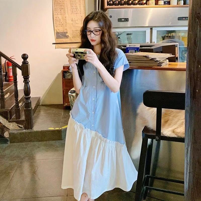 สไตล์เกาหลีผู้หญิงฤดูร้อนแขนสั้นนัวเนียหลวม แมกซี่ เดรสยาวพร้อมสต็อกใหม่