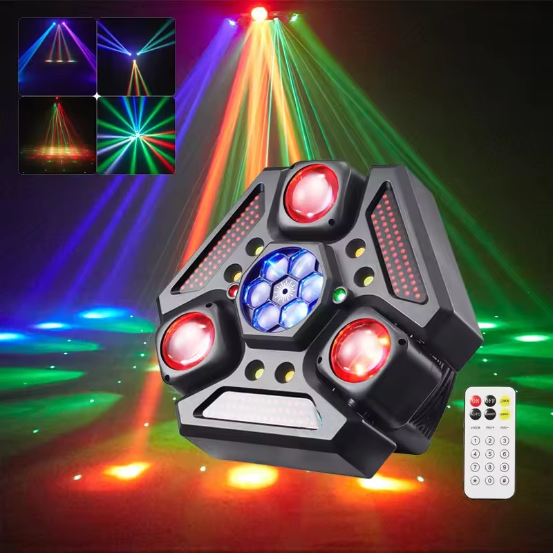 RGBW LED Stage Disco Light หมุน DJ Strobe Bee Eyes ไฟรีโมทคอนโทรล Party Club เลเซอร์แสดงโคมไฟ
