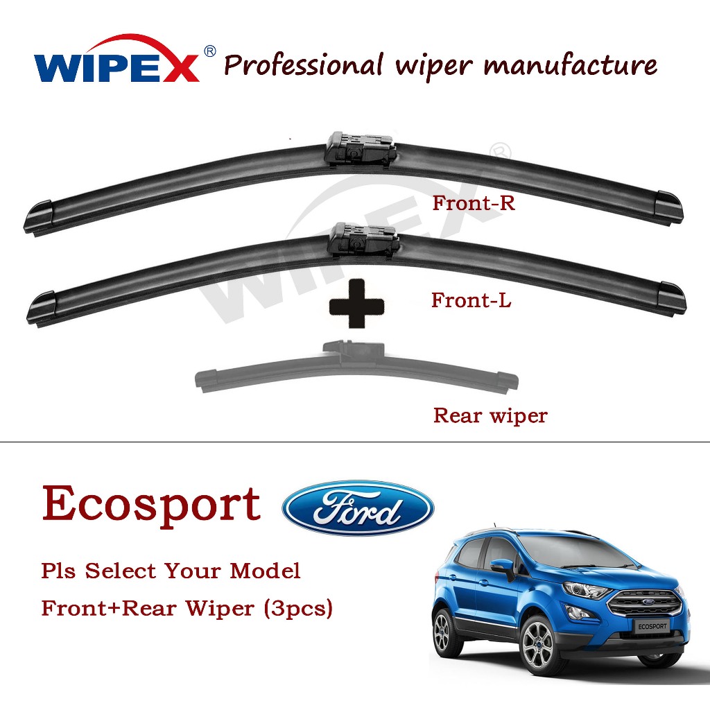 (หน้า+หลัง 3 ชิ้น) ชุดใบปัดน้ําฝน Ford EcoSport สําหรับ (เลือกรุ่น) ECO SPORT Trend Titanium AT MT Car Window Wipers Bundle (ประเภทกล้วย+หลังเดิม) จาก Wipex Wixr