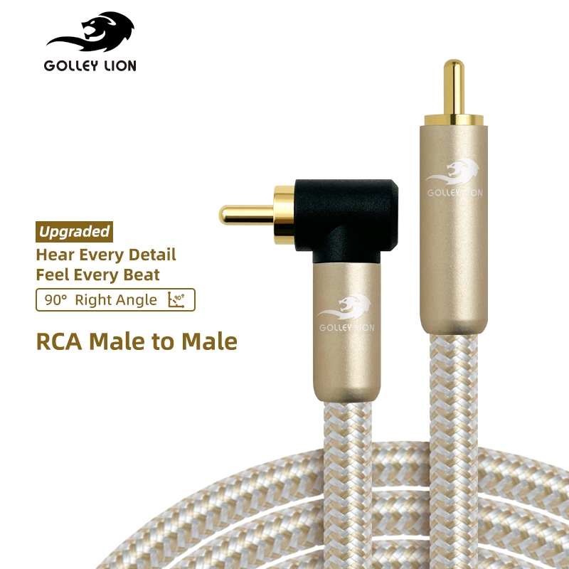 GOLLEY LION สาย RCA 90 องศา,สายซับวูฟเฟอร์ชายกับชายดิจิตอล Coaxial สายสัญญาณเสียงสําหรับโฮมเธียเตอร์, Sound Bar, TV, PS4, Xbox, และอื่นๆ,Gold