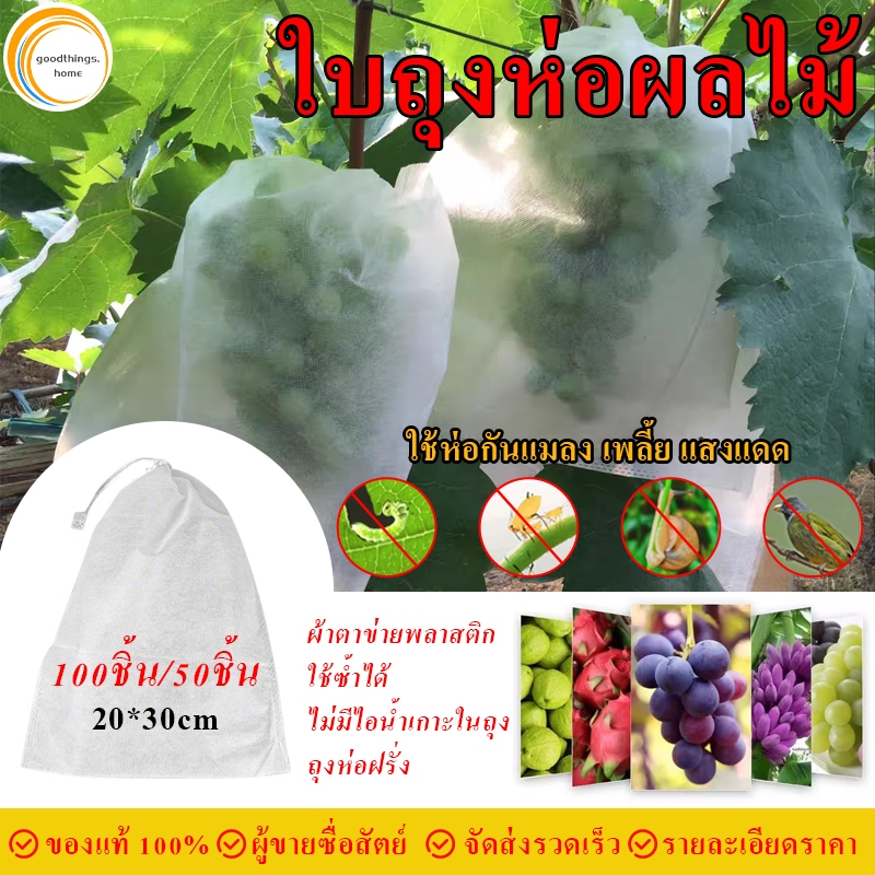 ถุงผลไม้หูรูด ถุงผลไม้ 100 ชิ้น ขนาด 20x30 ซม ใช้ซ้ําได้ ถุงผลไม้กันแมลง ถุงตาข่ายไนล่อน