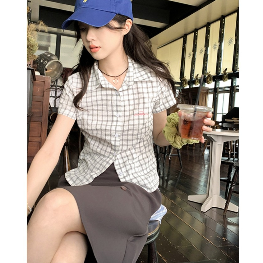 เสื้อลําลองสําหรับสตรีลายสก๊อตทรงหลวมสําหรับฤดูร้อน 250515