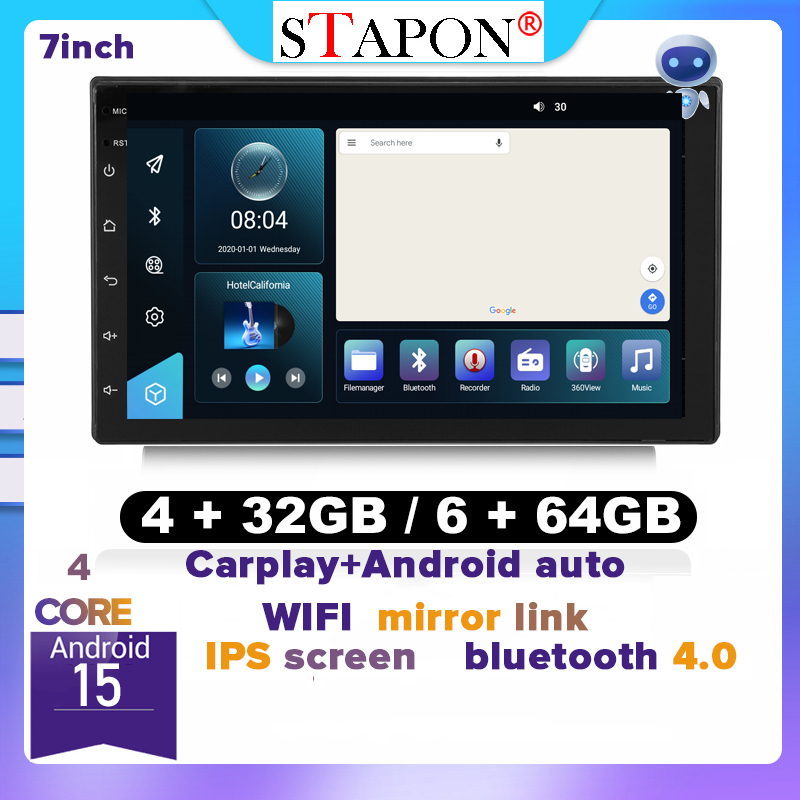 STAPON 7 นิ้ว 6+64G 4+32G Android15 carplay android auto 2din เครื่องเสียงรถยนต์ headunit หน้าจอสัมผ