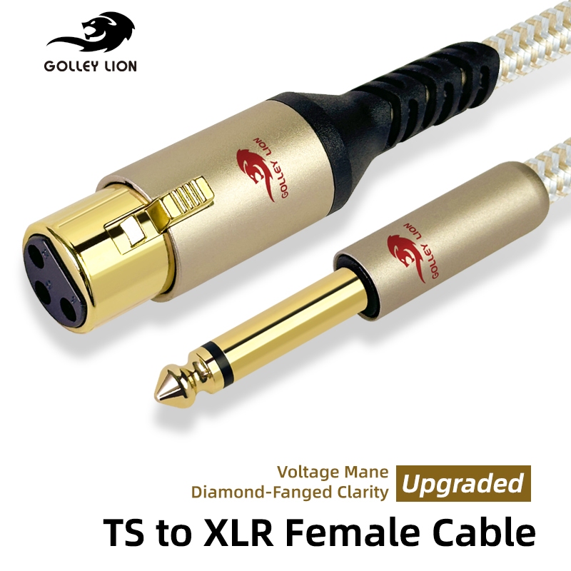 GOLLEY LION 1/4 TS to XLR Female Nylon Braided Microphone Cable 6.35mm Mono Jack Unbalanced Heavy Duty
