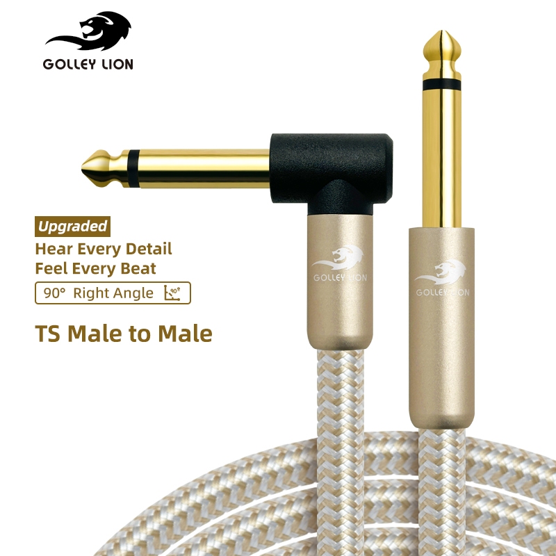 GOLLEY LION Guitar Cable Electric Instrument Bass AMP Cord for Electric Mandolin, Pro Audio (มุมขวาถึงตรง, ทอง)