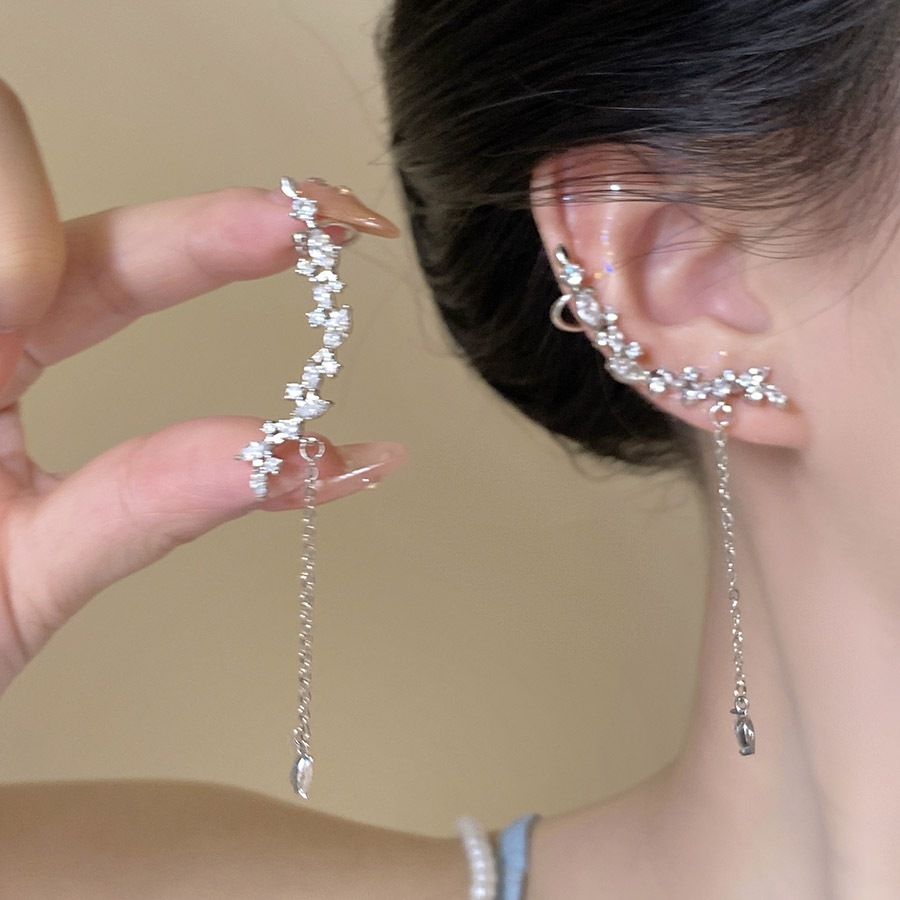 Mori Series Elf Rhinestone พู่ Cool สไตล์ต่างหูหรูหรา Classy ต่างหูหญิงหวาน Cool ต่างหู