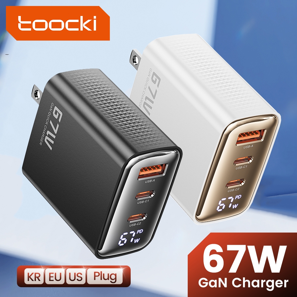 Toocki 67W GAN เครื่องชาร์จจอแสดงผลดิจิตอล Fast Charging PD3.0 QC4.0 อะแดปเตอร์เดินทาง USB Type C หลายพอร์ต