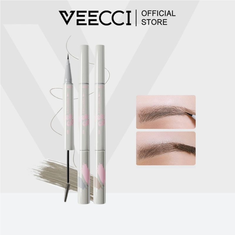 VEECCI สอเขียนคิ้ว ครีมเขียนคิ้ว 2 in1 หัวปากกา0.01mm ธรรมชาติ ติดทน กันน้ำ กันเหงื่อ เขียนคิ้ว 0.3ml+2g