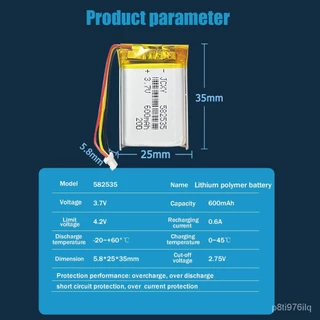 แบตเตอรี่ลิเธียมโพลิเมอร์แบบชาร์จไฟได้ 582535 602535 3.7V 600mAh สำหรับ MP3 GPS สมาร์ทโฟน หูฟังบลูทูธ เป็นต้น